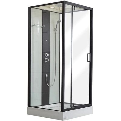 Vente-Unique Czarna Hydromasaż Kabina Prysznicowa - 2 Strefy - Tropikalny Deszcz i Ręczna Sprcha Vente-Unique Czarna Hydromasaż Kabina Prysznicowa - 2 Strefy - Tropikalny Deszcz i Ręczna Sprcha
