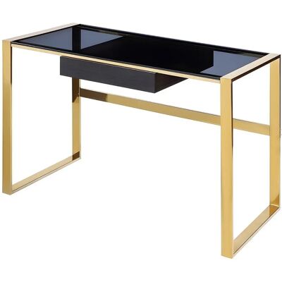 Pascal Morabito - Moderner Art Deco Schreibtisch - Glas & Stahl - Schwarz & Gold Pascal Morabito - Moderner Art Deco Schreibtisch - Glas & Stahl - Schwarz & Gold