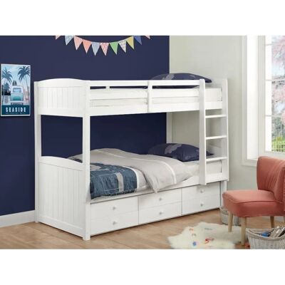 Unique - Cama litera de pino con almacenamiento - 90x190cm - Blanco Unique - Cama litera de pino con almacenamiento - 90x190cm - Blanco