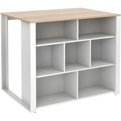 Vente-Unique Opole Kitchen Island - 7 Shelves - White & Light Oak - Kitchen Furniture Vente-Unique Opole Kitchen Island - 7 Shelves - White & Light Oak - Kitchen Furniture