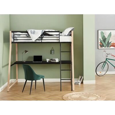 Letto a soppalco Unique con scrivania - Acciaio, 90x190 cm, Nero e Rovere Letto a soppalco Unique con scrivania - Acciaio, 90x190 cm, Nero e Rovere
