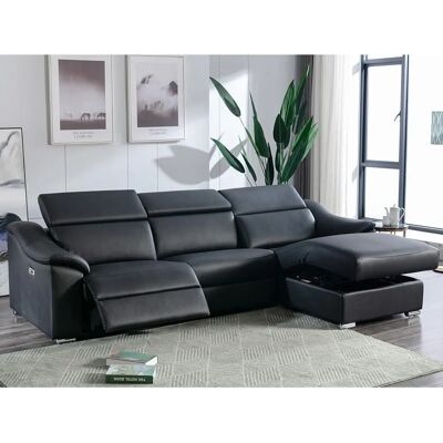 Vente-unique Canapé d'angle en cuir noir électrique 5 places - Design moderne - Publicité Vente-unique Canapé d'angle en cuir noir électrique 5 places - Design moderne - Publicité