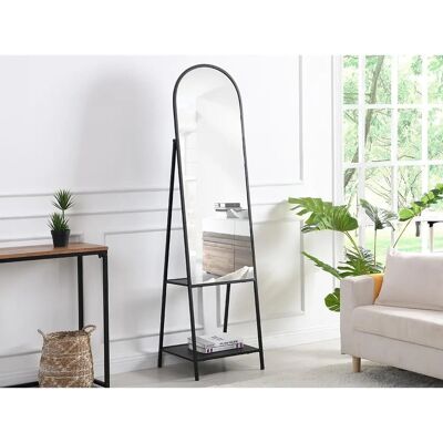 Ozaia Ganzkörperspiegel mit 2 Ablagefächern - Metall - 46x172cm - Schwarz Ozaia Ganzkörperspiegel mit 2 Ablagefächern - Metall - 46x172cm - Schwarz