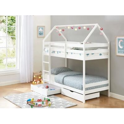 Unique Hochbett - 2-Schubladen Kiefer - Weiß - Kinderzimmer - 90x190cm Unique Hochbett - 2-Schubladen Kiefer - Weiß - Kinderzimmer - 90x190cm