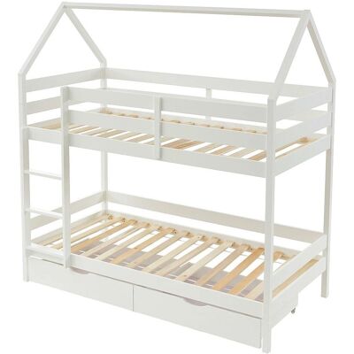 Unique Bunk Bed - 2-Drawer Pine - White - Children’s Room - 90x190cm Unique Bunk Bed - 2-Drawer Pine - White - Children’s Room - 90x190cm