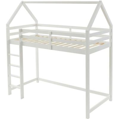 Cama alta Tarzia Blanco de Pino - 90x190 cm - Soporta 120kg Cama alta Tarzia Blanco de Pino - 90x190 cm - Soporta 120kg