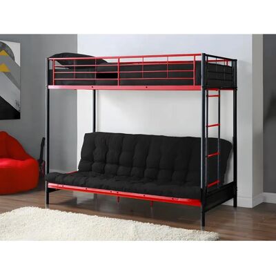 Vente-unique Hochbett mit umwandelbarer Bank - Metall, Schwarz & Rot - iv Vente-unique Hochbett mit umwandelbarer Bank - Metall, Schwarz & Rot - iv