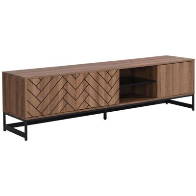 Meuble TV MDF Moderne Noir & Naturel - 180x40x50cm - Publicité Meuble TV MDF Moderne Noir & Naturel - 180x40x50cm - Publicité