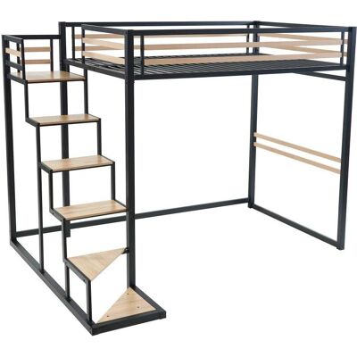 Lit mezzanine JOGUI 140x200cm - Métal & MDF, Noir & Naturel - Plus de 6 ans - Publicité Lit mezzanine JOGUI 140x200cm - Métal & MDF, Noir & Naturel - Plus de 6 ans - Publicité