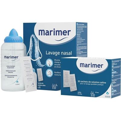 Kit de Lavage Nasal Marimer - 1 Flacon + 30 Sachets de Solution Saline - Publicité Kit de Lavage Nasal Marimer - 1 Flacon + 30 Sachets de Solution Saline - Publicité