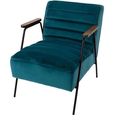 Fauteuil en velours bleu Lloyd - Mobilier de salon - Publicité Fauteuil en velours bleu Lloyd - Mobilier de salon - Publicité