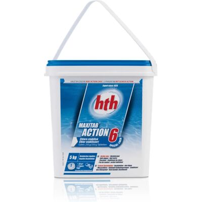 Maxitab Action 6 de HTH - Pastilles de chlore 250g - Publicité Maxitab Action 6 de HTH - Pastilles de chlore 250g - Publicité