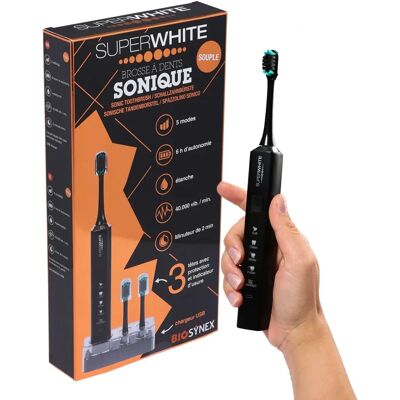 Biosynex Superwhite Brosse à Dents Sonique Noire - Brosse à dents - Publicité Biosynex Superwhite Brosse à Dents Sonique Noire - Brosse à dents - Publicité