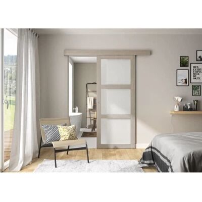 Optimum - Kit porte coulissante 3 carreaux - Chêne taupe Optimum - Kit porte coulissante 3 carreaux - Chêne taupe