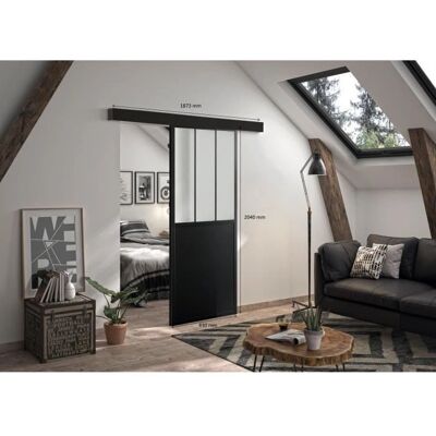 OPTIMUM Kit porte coulissante H204 x L83 x P4 cm - Verre dépoli noir OPTIMUM Kit porte coulissante H204 x L83 x P4 cm - Verre dépoli noir