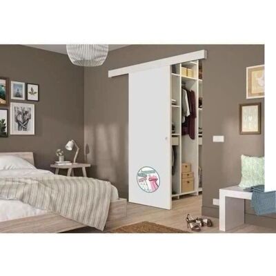 Kit Porte Coulissante Blanc Optimum - Rail en aluminium, 2 amortisseurs, porte prépeinte Kit Porte Coulissante Blanc Optimum - Rail en aluminium, 2 amortisseurs, porte prépeinte