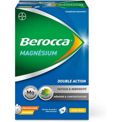 Berocca Magnésium - Goût Citron Sachets Effervescents 14 - Complément pour Énergie & Concentration - Publicité Berocca Magnésium - Goût Citron Sachets Effervescents 14 - Complément pour Énergie & Concentration - Publicité