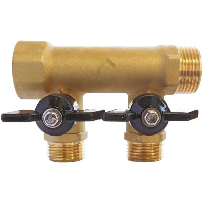 Somatherm for you - Colector de latón con mini-válvulas - 2 salidas M15/21 - Entrada F20/27 - Salida M20/27 Somatherm for you - Colector de latón con mini-válvulas - 2 salidas M15/21 - Entrada F20/27 - Salida M20/27