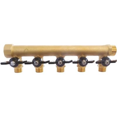 Messing verdeler met 5 uitgangen - Sanitair of verwarming Messing verdeler met 5 uitgangen - Sanitair of verwarming