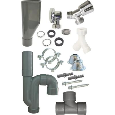Somatherm - Kit de instalação para 2 máquinas de lavar - Válvula de latão cromada e acessórios Somatherm - Kit de instalação para 2 máquinas de lavar - Válvula de latão cromada e acessórios