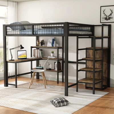 REDOM - Letto a soppalco - Negro - 140x200 cm - Loft bed REDOM - Letto a soppalco - Negro - 140x200 cm - Loft bed