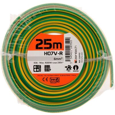 Câble électrique vert/jaune 6mm² Zenitech - 25m - Usage domestique - Publicité Câble électrique vert/jaune 6mm² Zenitech - 25m - Usage domestique - Publicité