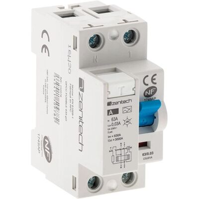 Zenitech Interruttore differenziale 30mA - 60A, terminale a vite, tipo A Zenitech Interruttore differenziale 30mA - 60A, terminale a vite, tipo A