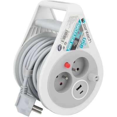 Multiprise mini Zenitech 2 USB & 2 Prises - 7m Gris - Publicité Multiprise mini Zenitech 2 USB & 2 Prises - 7m Gris - Publicité