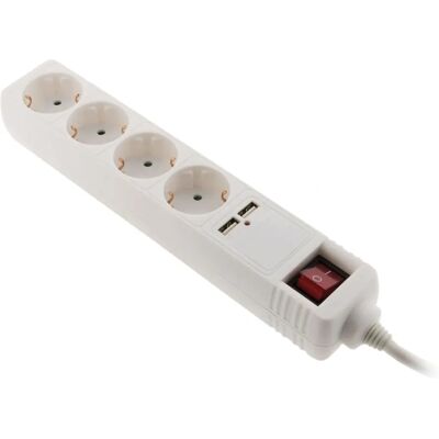 Zenitech Listwa zasilająca - 6 gniazdek, 2 USB, Biały Zenitech Listwa zasilająca - 6 gniazdek, 2 USB, Biały