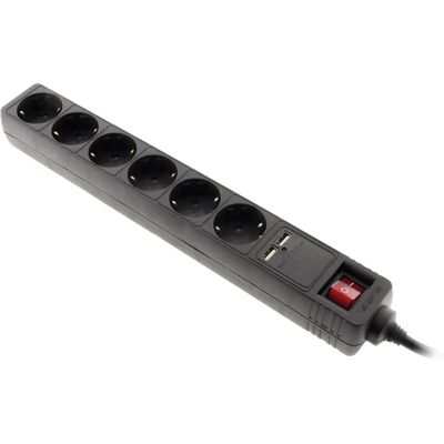 Zenitech Mehrfachsteckdose - 6 Steckdosen, 2 USB, Schwarz Zenitech Mehrfachsteckdose - 6 Steckdosen, 2 USB, Schwarz