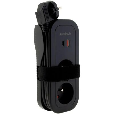 Przenośna listwa zasilająca Zenitech - 2 gniazdka, USB-A/C, Kompaktowa Przenośna listwa zasilająca Zenitech - 2 gniazdka, USB-A/C, Kompaktowa