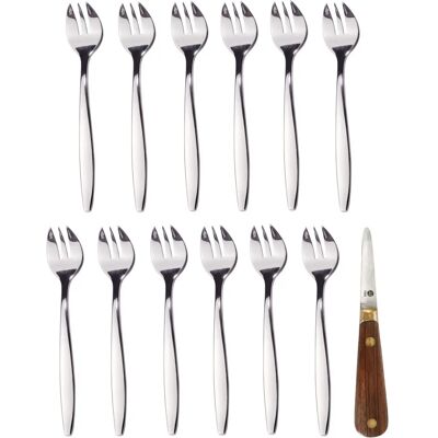 Amefa Lancette - cuchillo para ostras - 12 tenedores de degustación - Juego de cubiertos Amefa Lancette - cuchillo para ostras - 12 tenedores de degustación - Juego de cubiertos