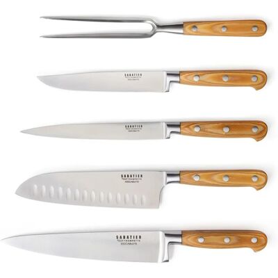 Ensemble de Couteaux Sabatier Trompette - Acier inoxydable 5 pièces bois clair - Publicité Ensemble de Couteaux Sabatier Trompette - Acier inoxydable 5 pièces bois clair - Publicité
