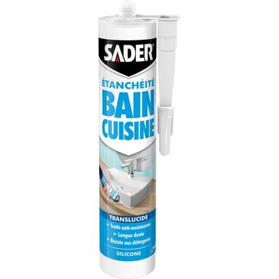 SADER Mastic Silicone Translucide - 310ml - Pour Salles de Bain et Cuisines - Publicité SADER Mastic Silicone Translucide - 310ml - Pour Salles de Bain et Cuisines - Publicité