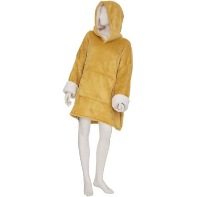 Plaid en flanelle à capuche Atmosphera jaune moutarde - Couverture - Publicité Plaid en flanelle à capuche Atmosphera jaune moutarde - Couverture - Publicité