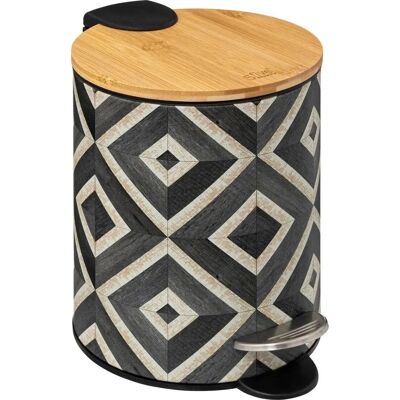 5Five Black Metal and Bamboo Trash Can - 3L - Soft Close 5Five Black Metal and Bamboo Trash Can - 3L - Soft Close