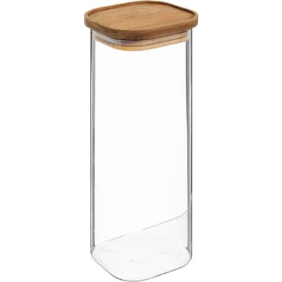 Pot de rangement en verre borosilicaté avec couvercle en acacia - 2L - Publicité Pot de rangement en verre borosilicaté avec couvercle en acacia - 2L - Publicité