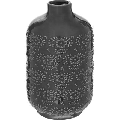 Vase en céramique Atmosphera - 21,5cm Gris - Motifs floraux - Publicité Vase en céramique Atmosphera - 21,5cm Gris - Motifs floraux - Publicité