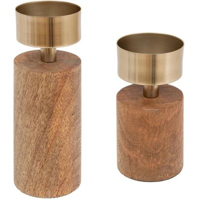 Atmosphera - Set aus 2 Kerzenhaltern - Holz, Gold - 22cm - Candelabros/Portavelas Atmosphera - Set aus 2 Kerzenhaltern - Holz, Gold - 22cm - Candelabros/Portavelas