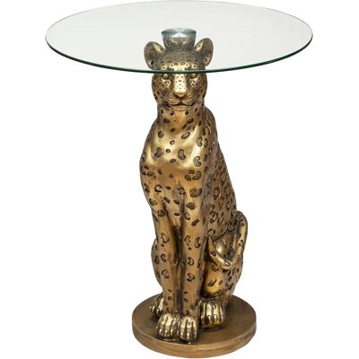 Mesa de centro Leopardo de resina y cristal templado - Dorado Mesa de centro Leopardo de resina y cristal templado - Dorado