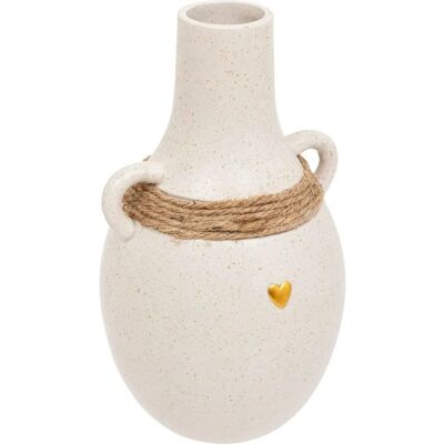 Vase blanc en céramique avec cœur doré et corde en jute - Atmosphera - Publicité Vase blanc en céramique avec cœur doré et corde en jute - Atmosphera - Publicité