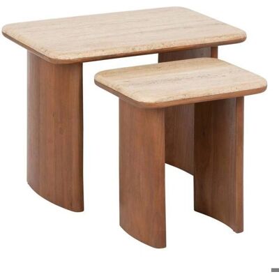 Mesas de centro Atmosphera Jivan - Travertino, Acacia - Pack de 2 Mesas de centro Atmosphera Jivan - Travertino, Acacia - Pack de 2