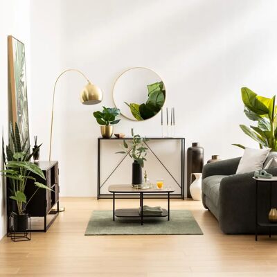 Mesa de centro Atmosphera Hodia - Rectangular en Negro en Acero y Efecto Madera 75x75x38cm Mesa de centro Atmosphera Hodia - Rectangular en Negro en Acero y Efecto Madera 75x75x38cm
