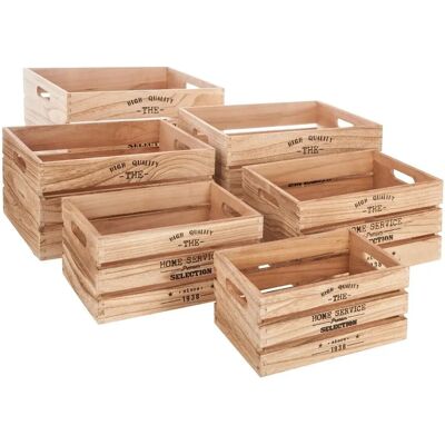 Set de 6 cajas de almacenamiento de madera Atmosphera - Madera natural - Decoración versátil Set de 6 cajas de almacenamiento de madera Atmosphera - Madera natural - Decoración versátil