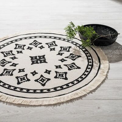 Atmosphera Modèle 156061 - Tapis Rond - Beige/Noir - Publicité Atmosphera Modèle 156061 - Tapis Rond - Beige/Noir - Publicité