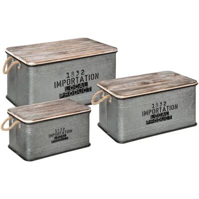 Set di 3 valigie vintage in zinco Atmosphera - Decorazione di stoccaggio retrò Set di 3 valigie vintage in zinco Atmosphera - Decorazione di stoccaggio retrò