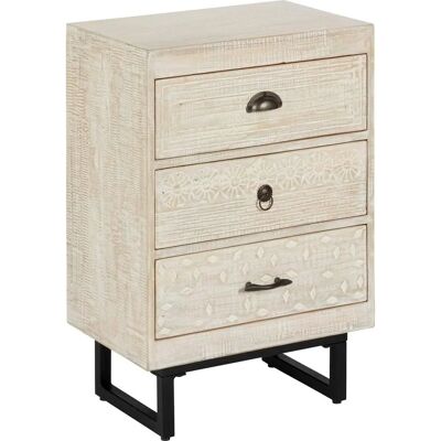 Mesita de noche Ajay Atmosphera - Madera de mango - Manijas únicas - 3 cajones - Beige Mesita de noche Ajay Atmosphera - Madera de mango - Manijas únicas - 3 cajones - Beige