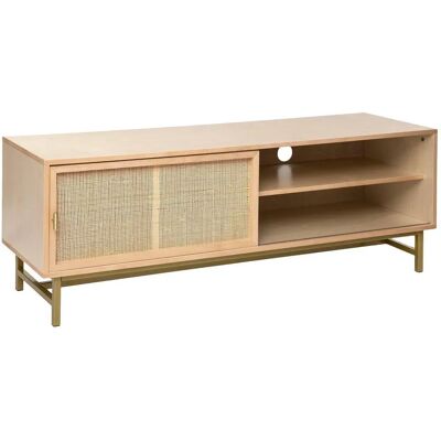 Mueble de TV Beige Atmosphera con Ratán Boho - 3 estantes, patas doradas Mueble de TV Beige Atmosphera con Ratán Boho - 3 estantes, patas doradas