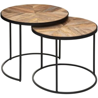 Atmosphera - Juego de 2 mesas de centro de madera natural y metal - Elegante y versátil Atmosphera - Juego de 2 mesas de centro de madera natural y metal - Elegante y versátil