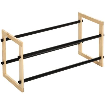 Estante para zapatos extensible negro de metal y madera - 12 pares Estante para zapatos extensible negro de metal y madera - 12 pares